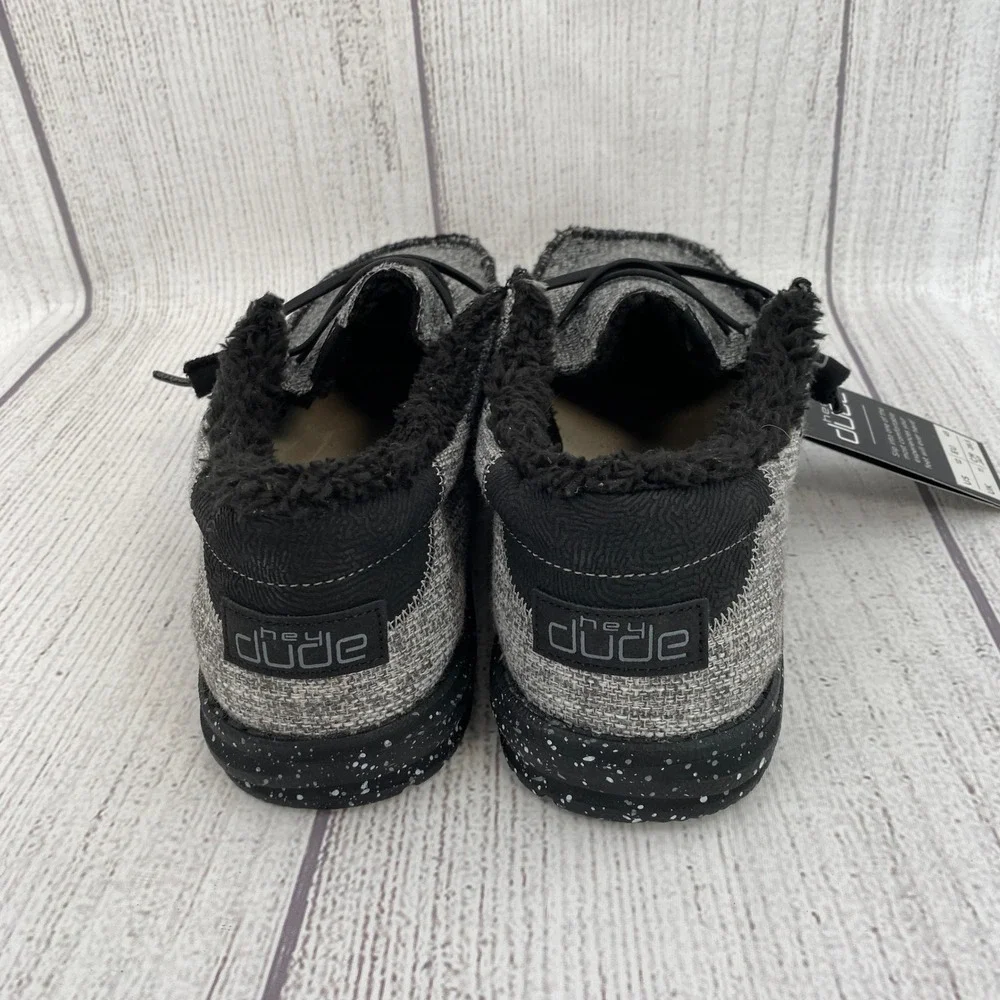 Hey Dude Wally Stitch Mens 12 Stormcloud Grey Faux Fur Lined Loafers Comfort